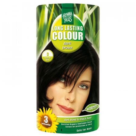 Tmavě hnědá barva na vlasy dlouhotrvající 3 Hennaplus - bylinné extrakty revitalizují, extrakt z Henny dodá jiskřivý lesk - 8710267491504