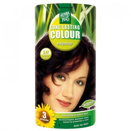 Burgundská hnědá barva na vlasy dlouhotrvající 3.67 Hennaplus - komplexní barva - barví, pečuje a revitalizuje, UV ochrana - 8710267491511