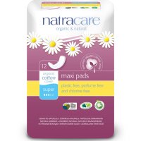 Menstruační vložky Maxi Super Natracare 12ks bez křidélek - tradiční a pohodlné, povrch z bio bavlny - 782126003034