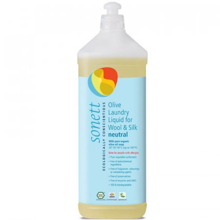 Olivový prací gel Neutral Sonett 1l - ekologická drogerie, čistící, ošetřující a následně promašťující účinky na prané textilie - 4007547305243