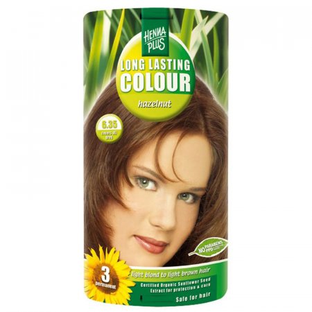 Oříšková barva na vlasy dlouhotrvající 6.35 Hennaplus - pro světle blond až světle hnědé vlasy, revitalizuje a chrání vlasy - 8710267491405