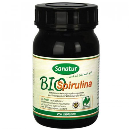 Bio spirulina Sanatur 250 tablet - zvýšení vitality, při zátěži, proti únavě a stresu, výborný doplňek diet i očistných kúr - 4036185001675