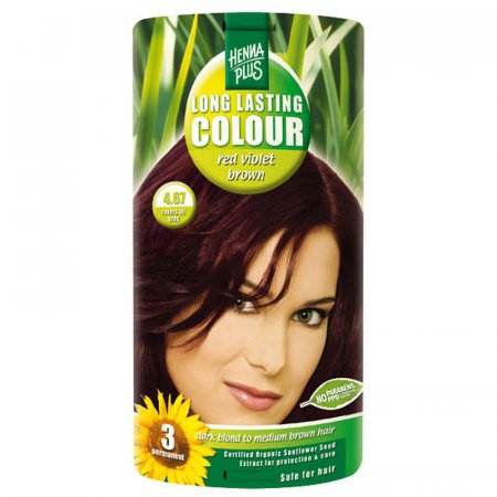 Hněd červeně fialová barva na vlasy dlouhotrvající 4.67 Hennaplus - péče o vlasy pro krásné, trvanlivé i intenzivní barvy 8710267491474