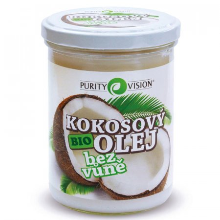 Kokosový olej bez vůně Purity Vision 400ml - 100% Bio kokosový olej zbavený typické kokosové vůně i chuti - 8595572900459