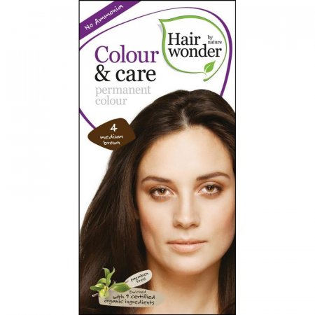 Přírodní středně hnědá barva na vlasy 4 Hairwonder 100ml - barva s bio rostlinnými výtažky, bez chemie, parabenů a PPD - 8710267120084