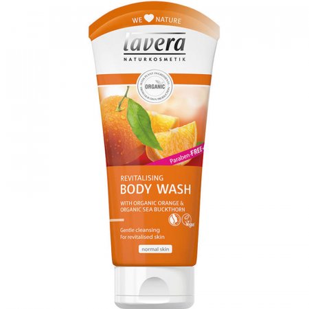 Sprchový gel bio pomeranč Lavera 200ml - osvěžující citrusová vůně, povzbuzuje smysly, jemné čištění kůže tenzidy - 4021457615421