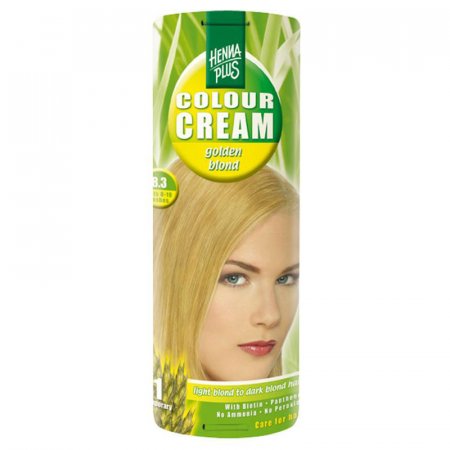 Zlatá blond barva na vlasy 8.3 Hennaplus 60ml - přírodní krémová regenerační vlasová barva, obsahuje vitamín H (Biotin) - 8710267483004
